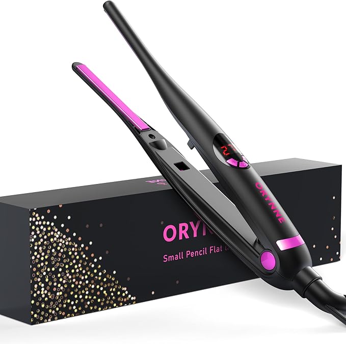 Small Flat Irons for Short Hair 5s Ultra Fast Heat Up Pencil Flat Iron Negative Ions Mini Flat Iron for Edges 3/10'' Travel Mini Hair Straightener with Digital Temp Control Easy to Use
