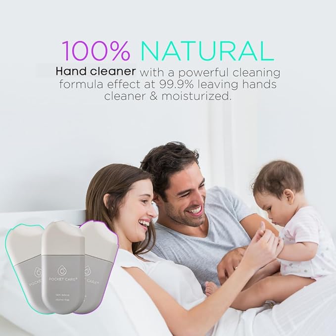 POCKET CARE Hand Moisturizing Cleanser Spray Grape Aroma – Travel Size 0.50 fl oz (3 Pack) | Gentle Natural Hand Care for Kids &amp Family Skin-Friendly Formula