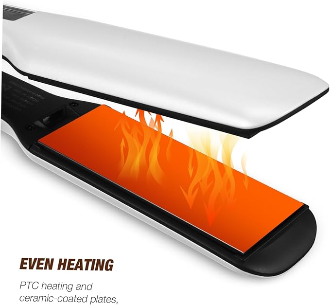 Hair Straightener and Curler Flat Iron with Ceramic Plates PTC Heating for Even Heat Temperature Control Extra Long Cord Sleek White Design US Plug for Women