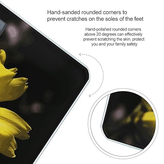 Flower with Yellow Weight Scale Digital Electronic Scales Bathroom Scale Larg LCD Backlight Display High Precision MeasurementsTempered Glass