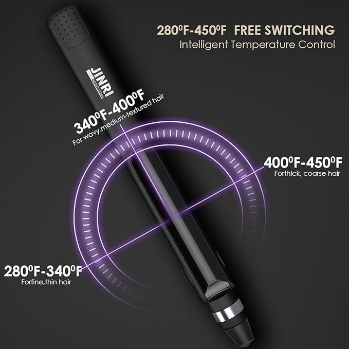 JINRI Professional Salon Flat Iron with 1 Inch Plate Ceramic Tourmaline Ionic Hair Straightener and Curler Auto Shut Off