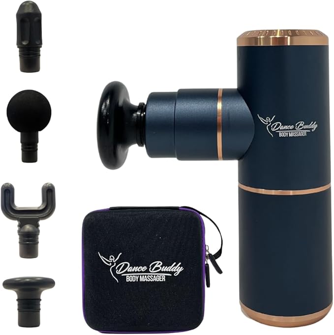 Portable Body Massager by Dance Buddy - Lightweight Portable Massage Gun to Relieve Sore Muslces. Featuring 4 speeds interchangable Heads &ampProtective Travel case