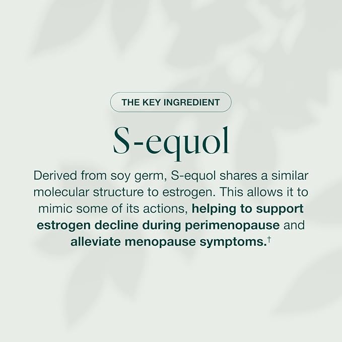 EQUELLE Multi-Symptom Perimenopause &amp Menopause Relief Relief from Hot Flashes Muscle Aches &amp Supports More Sleep. Hormone-Free Plant-Based S-Equol – 2 Month Supply (120 Tablets)