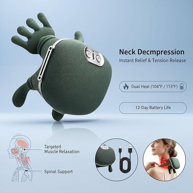 Neck Massager with Heat Bionic Heated Shoulder and Back Massager Simulated Human Palm Massage for Muscle Tension Relief Portable Wireless Shiatsu Massage Master