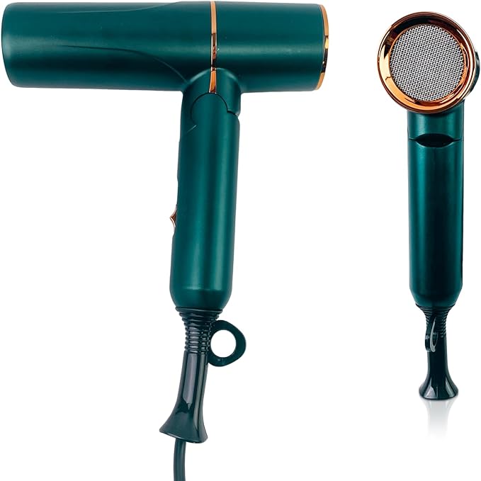 Foldable Hair Dryer - 18m/s Fast Drying 99% Anti-Hair Inhalation 8M Ions 3 Temp/2 Speed Compact Travel Blow Dryer for Salon Shine