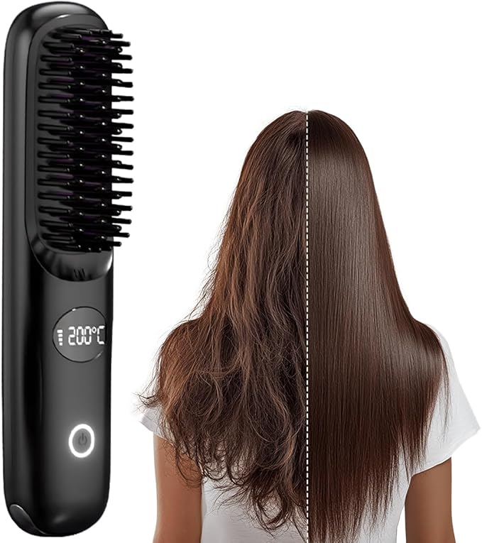 2026 Upgraded Cordless Hair Straightener Brush Fast Heating Portable Hair Straightener Comb for Women Travel Essentials with 3 Adjustable Temperature Black