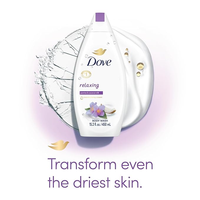 Dove Body Wash Relaxing 3-Pack – Jasmine &amp Coconut Milk for Softer Smoother Skin 15.2 Oz Ea