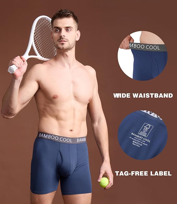 BAMBOO COOL Men's Ultra ComfortSoft Underwear Moisture Wicking &amp Breathable No Ride Up Boxer Briefs with Fly Multipack