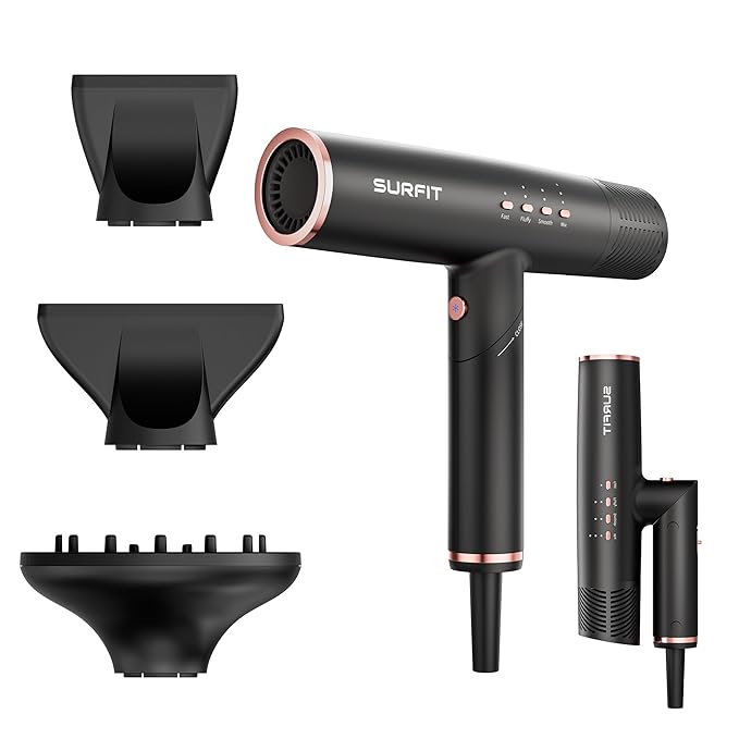 Hair Dryer with Diffuser Surfit Blow Dryer Foldable Travel Hairdryer 110000 RPM Professional Ionic Hair Dryer for All Hair Types 1 Min Fast Drying Precision Styling No Heat Damage