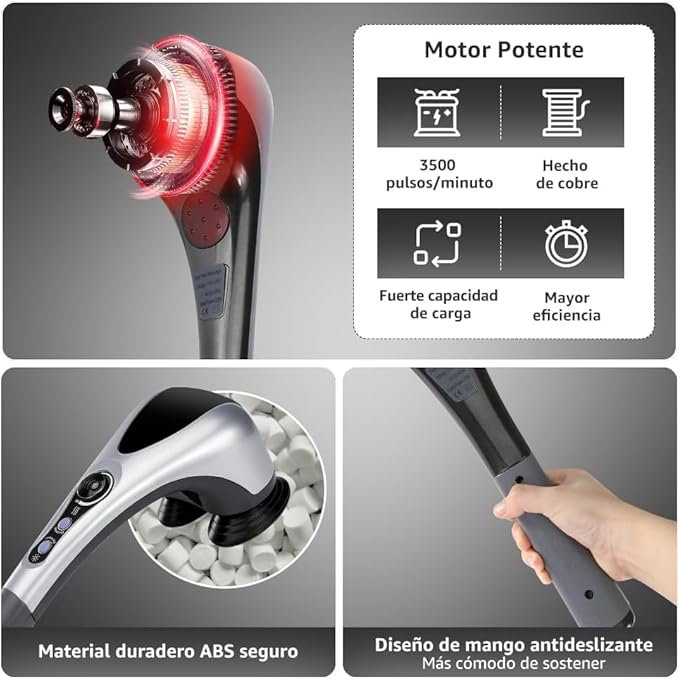 Dual Head Handheld Percussion Massager with Heat Electric Deep Tissue Back Massager for Neck Shoulder Back Leg &amp Full-Body Muscle Relief Ideal Gift for Parents