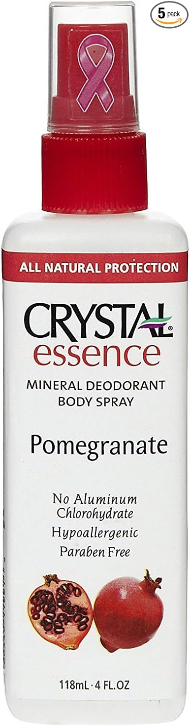 Crystal Essence Mineral Deodorant Body Spray Pomegranate 4 oz (Pack of 5)