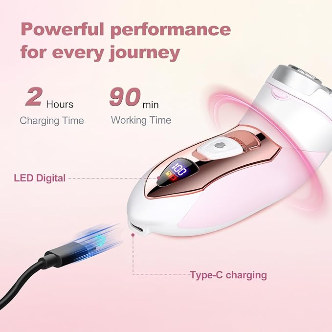 Electric Razors for WomenRechargeable Shaver for WomenLED Display Wet &amp Dry Waterproof Electric Razors for Body Face Legs Underarms and Bikini AreaPop-Up Trimmer Portable Travel Razor Pink