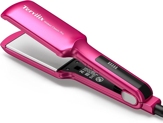 Terviiix Ceramic Hair Straightener 1-1/2 Inch Wide Flat Iron for Hair Professional Straightening Irons with Adjustable Temp 30s Instant Heating Get Silky Smooth Hair Dual Voltage Auto Off Pink