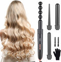 Curling Iron - 3 Barrel Hair Crimper Iron - 5 in 1 Curling Wand Hair Wand with Fast Heating Up - Crimper Wand Curler for All Hair Types Heat Protective Glove &amp 2 Clips Included