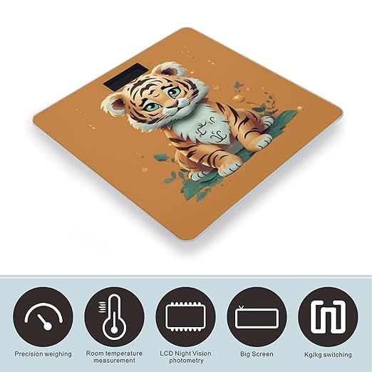 Year of The Tiger Funny Tiger Bathroom Scale for Body Weight with High Precision Large LCD Backlight Display Digital Weighing Scale with BMI Capacity Up to 180kg