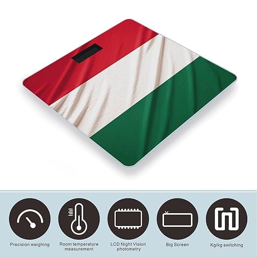 Italy Flag Digital Bathroom Scale for Body Weight with High Precision Digital Weighing Scale with BMI Clear LCD Display and Step-On Measures Weight Up to 180kg