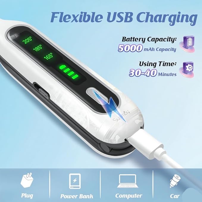 Sunmay Cordless Mini Flat Iron 3/10 Pencil Hair Straightener for Short Hair Pixie Cut &amp Bangs Portable Dual Voltage Travel Curling Iron