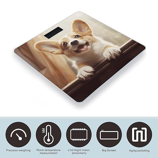 Cute Corgi Weight Scale for Body Weight Digital Bathroom Scale High Capacity Accurate Digital Weighing Scales and Easy-to-Read on Backlit LCD Display Scales