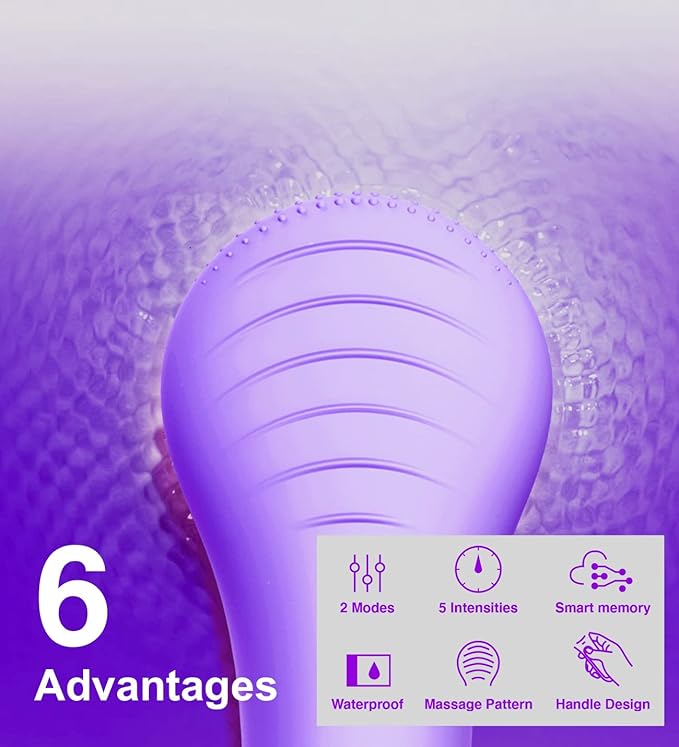 NgraCoola CLIE Facial Cleansing Brush - Waterproof &amp Rechargeable Face Scrubber for Men &amp Women Cleansing Exfoliating &amp Massaging - Violet