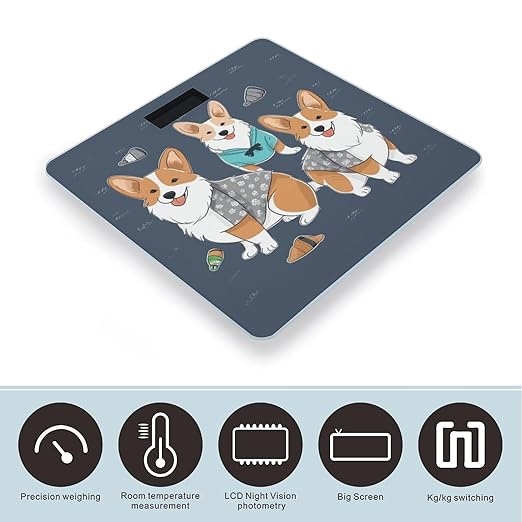 Wearing Clothes Corgi Dogs Weight Scale Digital Electronic Scales Bathroom Scale Larg LCD Backlight Display High Precision MeasurementsTempered Glass