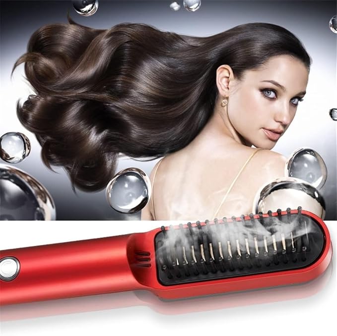 Travel Portable Hair Heating Comb 2 in 1 USB Charging Professional Hair Brush Straightener and Curler Styling Tools (Color : White)