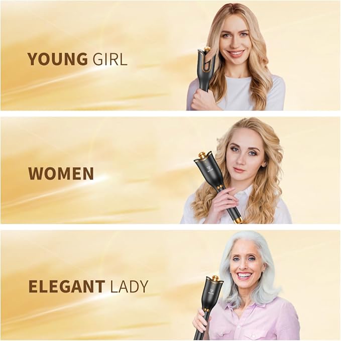 Aignis Hair Curling Iron Automatic Curler: 1 Large Rotating Barrel with 4 Temps &amp 3 Timer Settings Automatic Hair Curling Wand for Long Hair Dual Voltage Auto Shut-Off