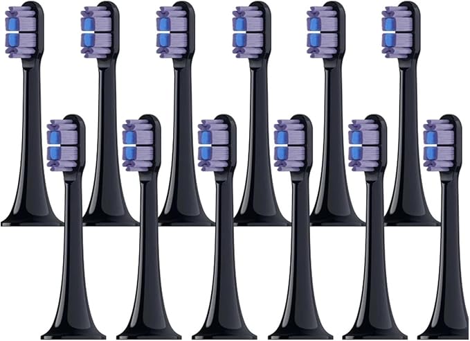 4/8/12/16PCS Compatible for XIAOMI MIJIA T700 Replacement Toothbrush Heads Sonic Electric Vacuum DuPon Soft Bristle Brush(Black purple-12pcs)
