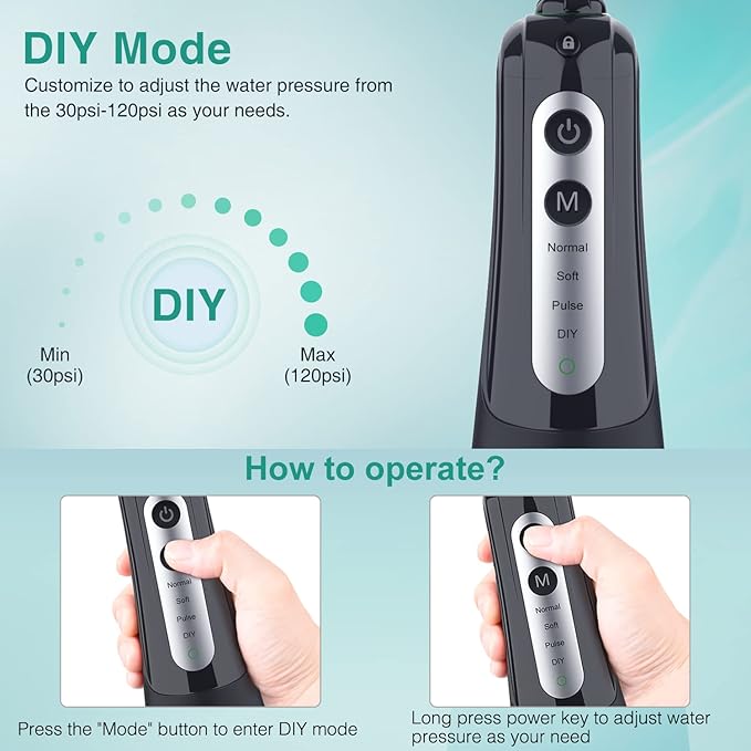 Cordless Water Dental Flosser Teeth Cleaner with Tips Case INSMART Professional 300ML Tank DIY Mode USB Rechargeable Oral Irrigator for Home and Travel IPX7 Waterproof 4 Modes Irrigate for Oral Care