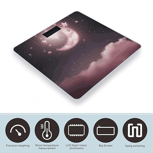 Moon Pink Stars Bathroom Scale for Body Weight Bathroom Weighing Scale with Backlit LCD Display Highly Accurate Measures Weight Up to 180kg