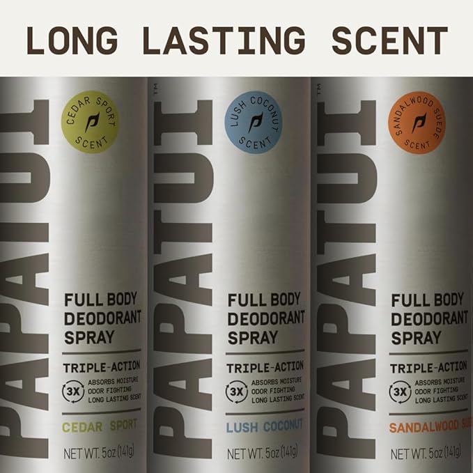 Papatui by Dwayne Johnson Full Body Deodorant Spray for Men | Aluminum-Free Odor Protection Moisture Absorption Long Lasting Scent | Lush Coconut | 4oz (Pack of 3)