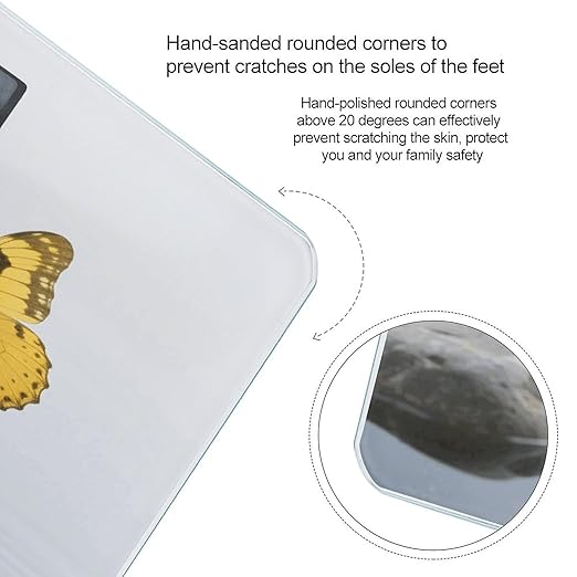 Yellow Flower Butterfly with Zen Stone Weight Scale Cute Bathroom Scale for Body Highly Accurate Digital Weighing Machine for People Compact LCD Display Scales with Sturdy Toughened Glass Scales