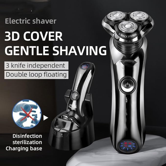 Men's Electric Shaver Waterproof 3D Rotary Shaver Fast Rechargeable with Intelligent Cleaning System Facial Shaver