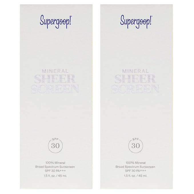 Mineral Sheer Screen SPF 30 by Supergoop for Women - 1.5 oz Sunscreen - Pack of 2