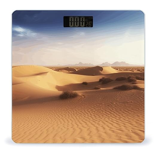 Desert Landscape Digital Bathroom Scale for Body Weight with High Precision Digital Weighing Scale with BMI Clear LCD Display and Step-On Measures Weight Up to 180kg