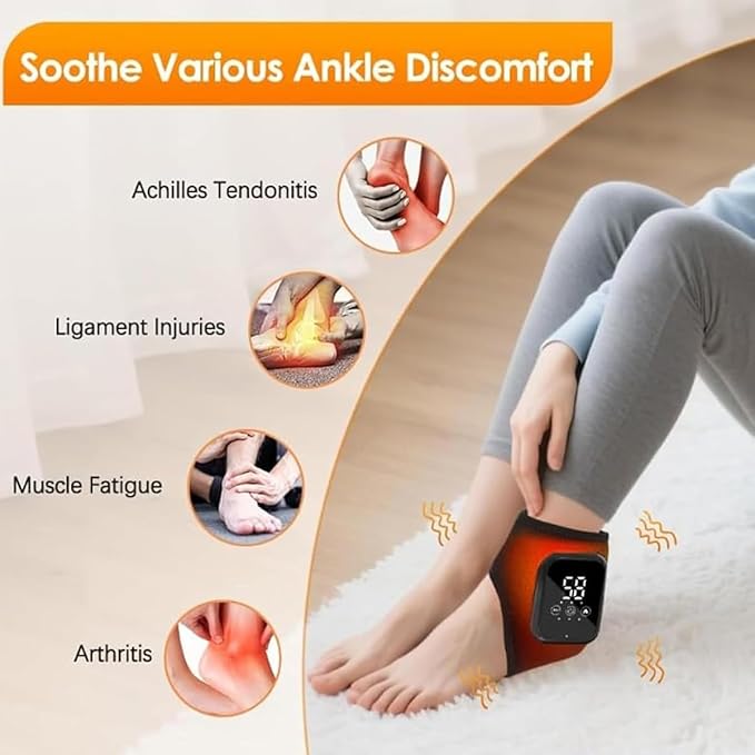 Foot Triple Method Massager Cordless Ankle Wrap Massager with 3 Heat &amp 3 Vibration Modes Portable Rechargeable Foot Pain Relief for Home &amp Office (Gray 2 PCS)