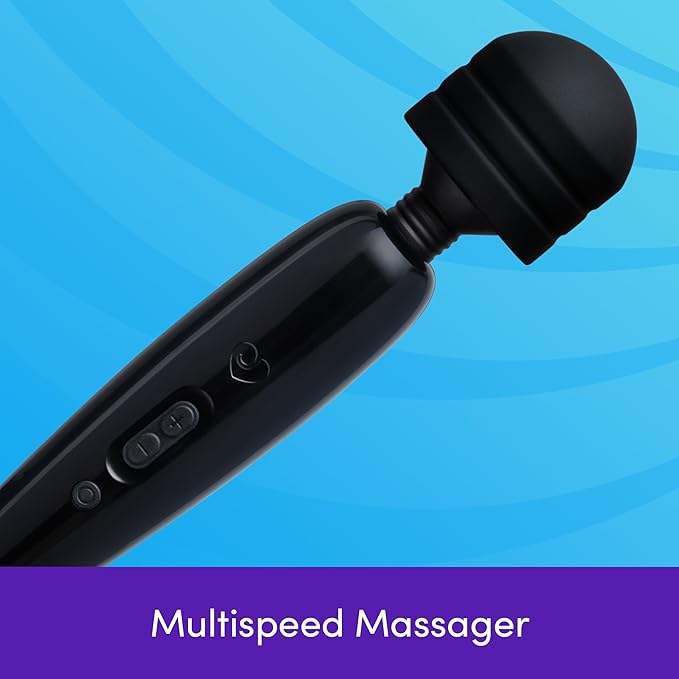 Lovehoney Powerful Electric Handheld Massager - Mains Powered Body Massage Tool with 12 Vibration Modes - Flexible Neck for Muscle Aches in Back Neck Shoulders Legs – Black