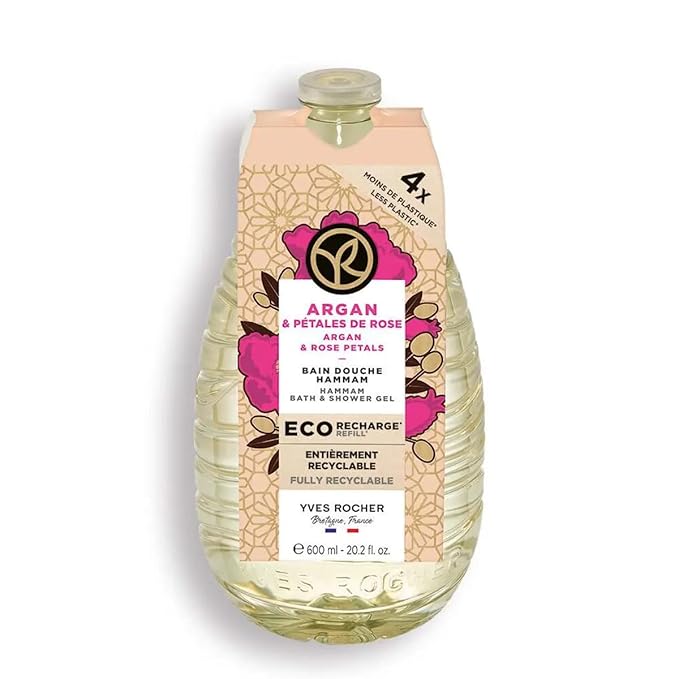 Yves Rocher Argan and Rose Petals Nourishing Shower Gel Bath &amp Body Routine Women Men Day Care 600 ml./20.2 fl.oz