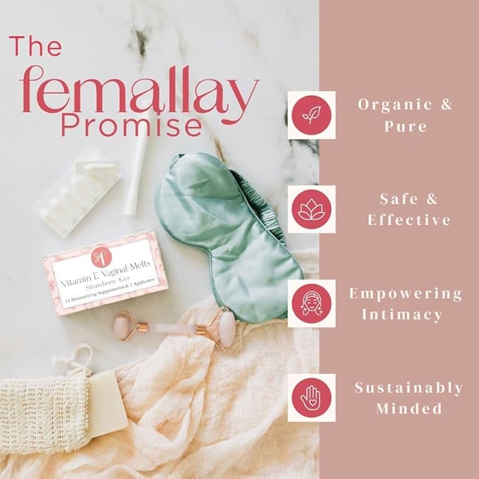 Femallay Organic Vaginal Melts – Strawberry 2 Pack – Moisturizes and Refreshes – 14 Count + Applicator