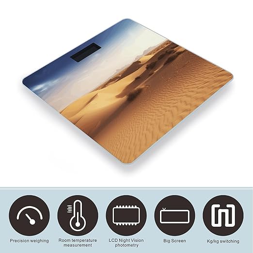Desert Landscape Digital Bathroom Scale for Body Weight with High Precision Digital Weighing Scale with BMI Clear LCD Display and Step-On Measures Weight Up to 180kg