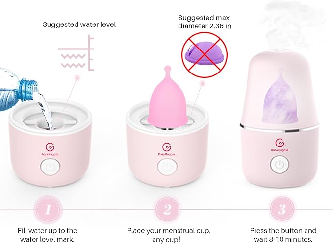ROSA RUGOSA Menstrual Cup Steamer Portable Menstrual Cup Wash Kit Comes with Two Reusable Period Cup High Temperature Great Partner for Women Travel (Light Pink)
