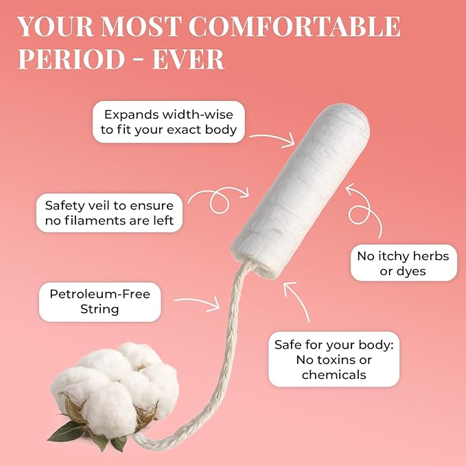 Tampon Tribe Regular Organic Tampons for Women | 96 Non-Toxic Tampons | Natural 100% Organic Cotton Hypoallergenic Metal and Chemical Free with Biodegradable Applicator | (96 Count - Regular)