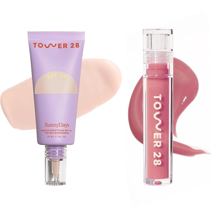 Tower 28 Beauty SunnyDays SPF 30 Tinted Mineral Sunscreen 1 FL OZ &amp lipgloss PISTACHIO