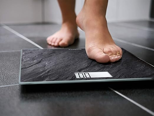 Soehnle Style Sense Compact 300 Compact Digital Weighing Scale Bathroom Scale with Easy-to-Read LCD Display Extra-Flat Body Weight Scale Slate