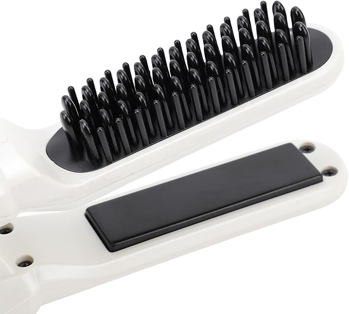 YUYTE Hair Straightener Brush for Women: 2 in 1 Curling &amp Straightening Brush with Dust Cover Ceramic Hot Comb with 3 Temps for Hair Styling (White)