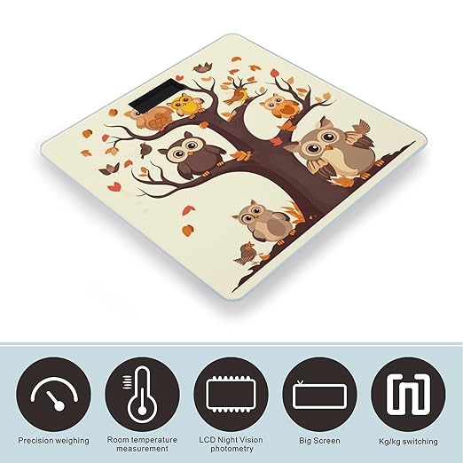 Cartoon Family Owls On The Brown Tree Bathroom Scale Weight Scale for Body WeightHighly Accurate Digital Weighing Machine Clear LED Display Digital Bathroom Body Scale 400lb/182kg