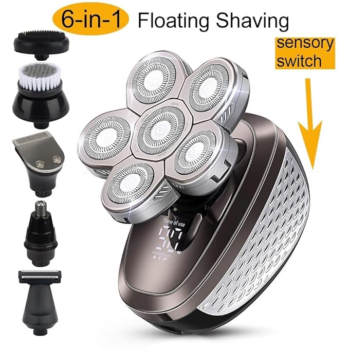 Head Shavers for Bald Men 6 in 1 Smart Sensor Switch Shaver for Men Rechargeable Bald Head Hair Trimmer Floating Heads Beard Electric Razor LCD Display Clipper