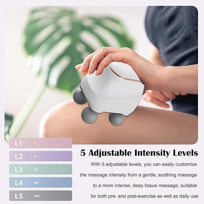 2025 New 4-Head Deep Tissue Electric Percussion Massager for Muscle Relaxation - 5 Adjustable Levels Rechargeable Vibration Massage Device for Neck Back Shoulder Leg (White)