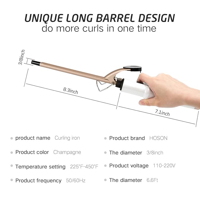9mm Curling Iron Professional 3/8 Inch Ceramic Tourmaline Curl Wand Barrel Hair Curler Iron for Long &amp Short HairGlove Include Gold