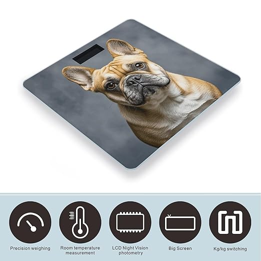 French Bulldog Weight Scale Large Digital Bathroom Scales with Bright LED Display Non Slip Digital Scale and Step On Fashion Weighing Machine for Body