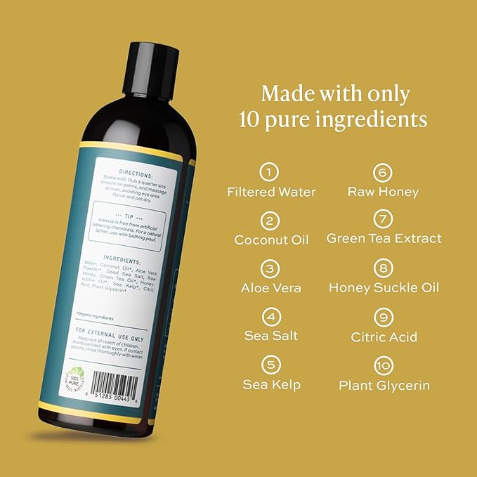Aleavia Body Cleanse – Organic &amp All-Natural Prebiotic Body Wash with Raw Honey – Green Tea Honeysuckle Scent – 16 Oz.